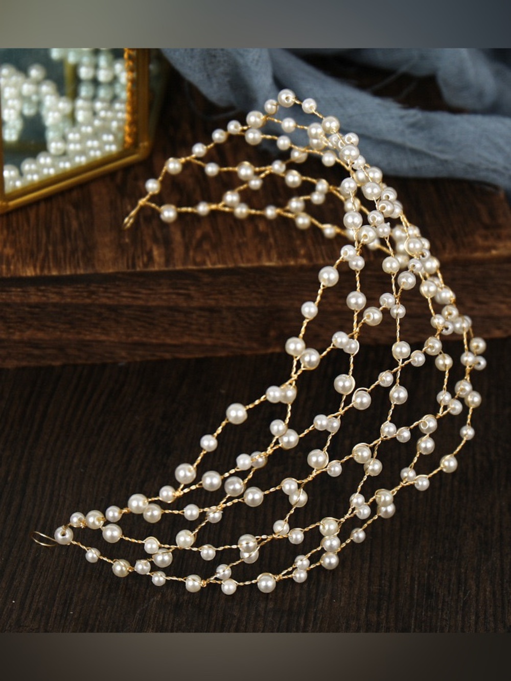 Gold and Pearl Multi-Strand Decorative Hair Vine